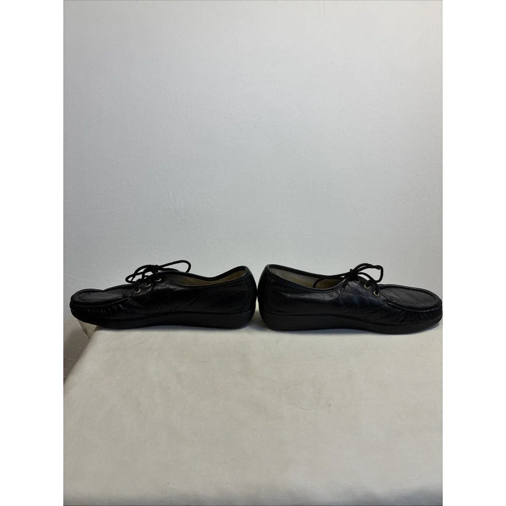 SAS Black Leather Loafers Lace Up Comfort Walking Shoes Soft Step Heel Womens 9